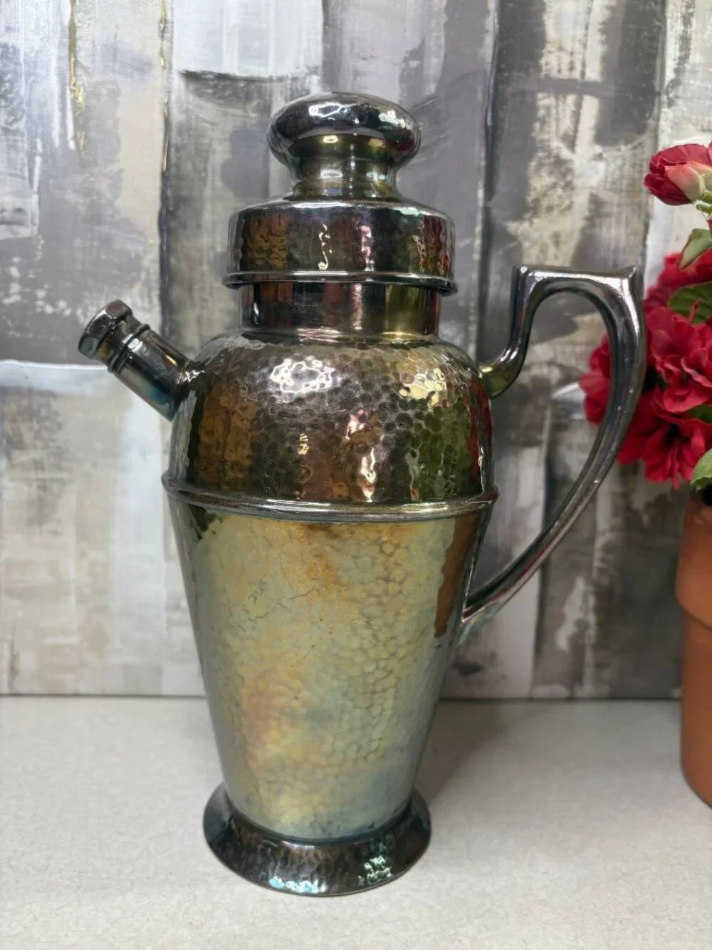 Vintage Art Deco Apollo EPNS Bernard Rice's Sons Cocktail Shaker 4339 Hammered